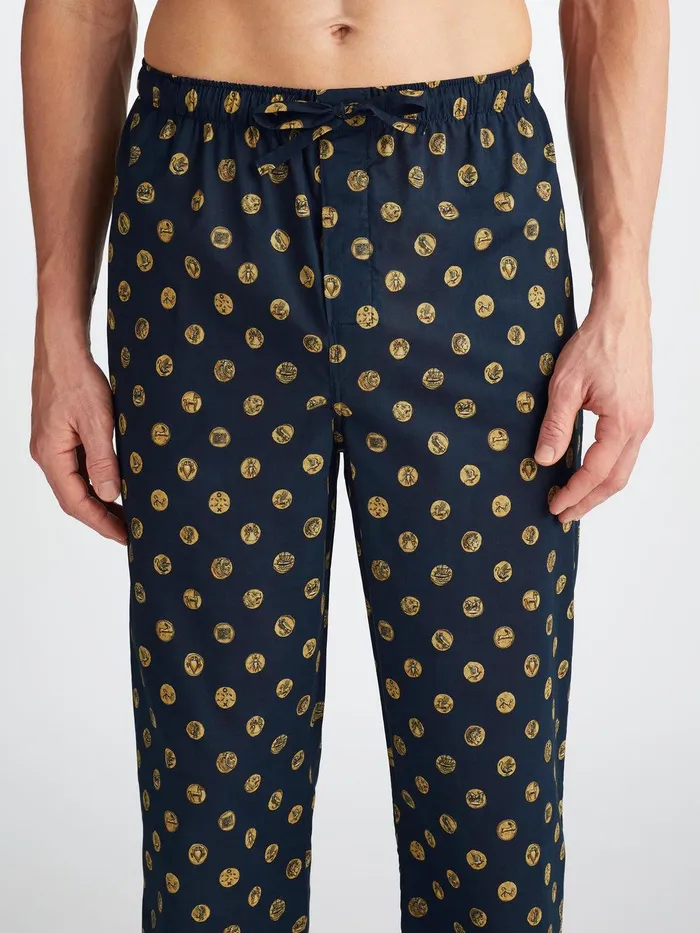 Derek Rose Lounge Pants Ledbury 78 Cotton Batiste Navy Men Lounge Pants