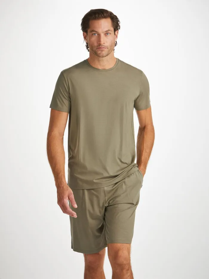 Derek Rose Lounge Shorts Basel Micro Modal Stretch Khaki Men Lounge Shorts