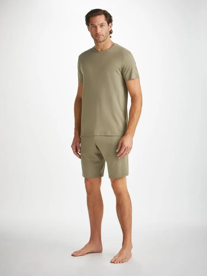 Derek Rose Lounge Shorts Basel Micro Modal Stretch Khaki Men Lounge Shorts