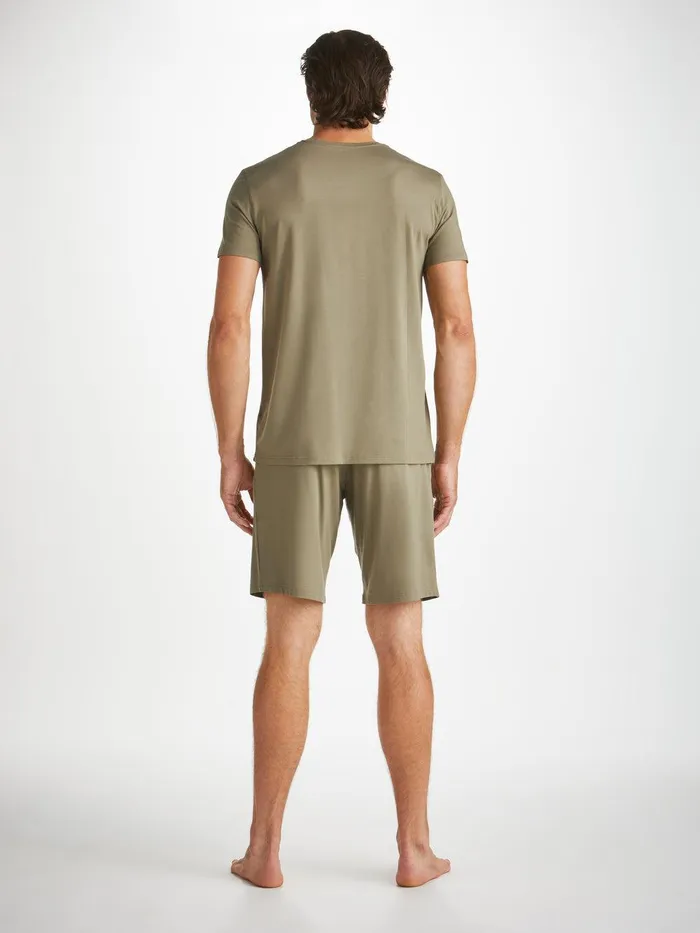 Derek Rose Lounge Shorts Basel Micro Modal Stretch Khaki Men Lounge Shorts