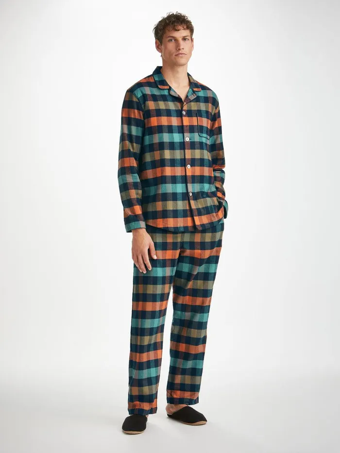 Derek Rose Modern Fit Pajamas Kelburn 40 Brushed Cotton Multi Men Cotton Pajamas