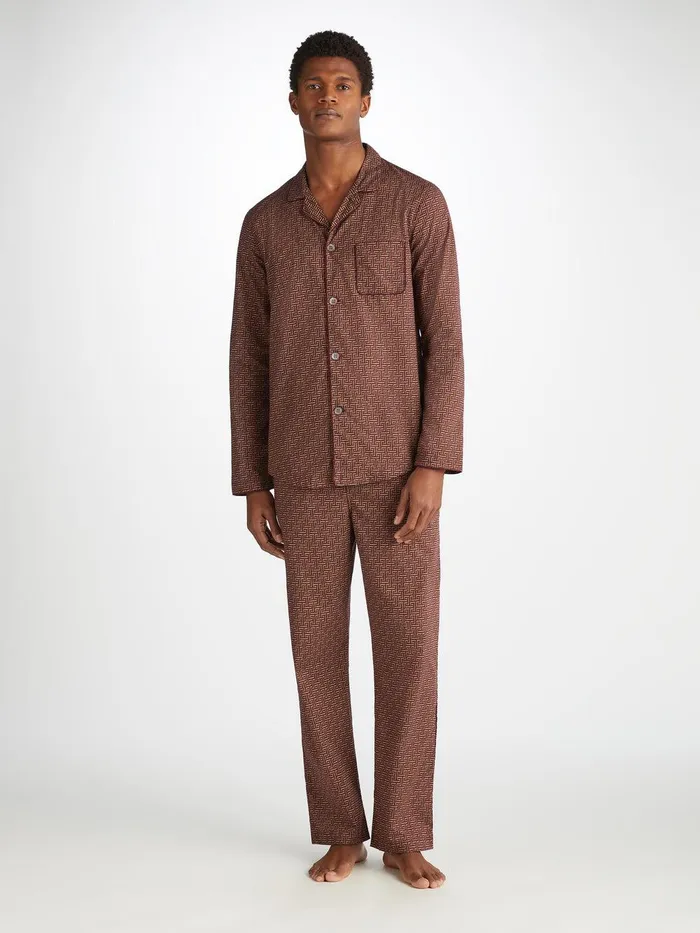 Derek Rose Modern Fit Pajamas Ledbury 72 Cotton Batiste Burgundy Men Cotton Pajamas