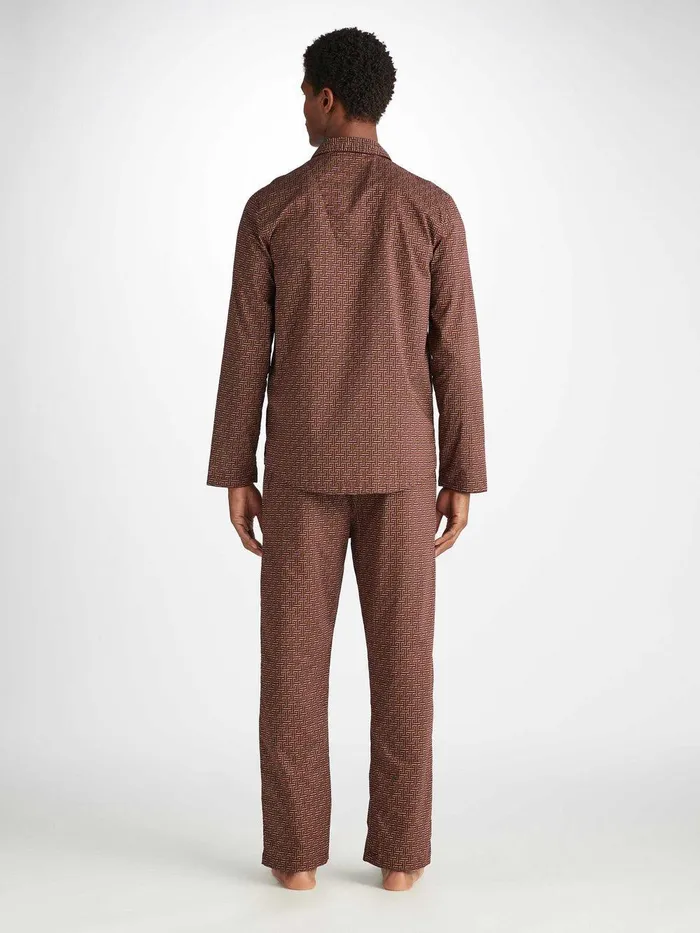 Derek Rose Modern Fit Pajamas Ledbury 72 Cotton Batiste Burgundy Men Cotton Pajamas