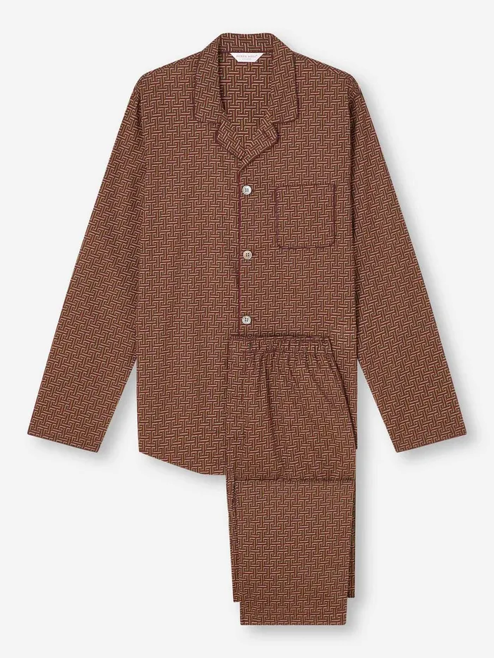 Derek Rose Modern Fit Pajamas Ledbury 72 Cotton Batiste Burgundy Men Cotton Pajamas