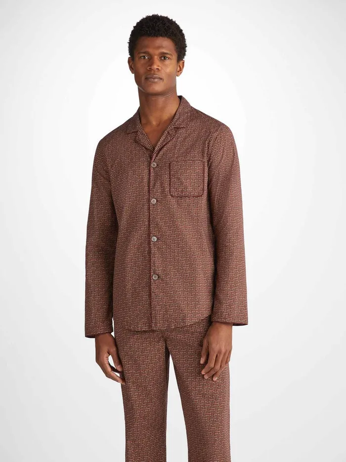 Derek Rose Modern Fit Pajamas Ledbury 72 Cotton Batiste Burgundy Men Cotton Pajamas