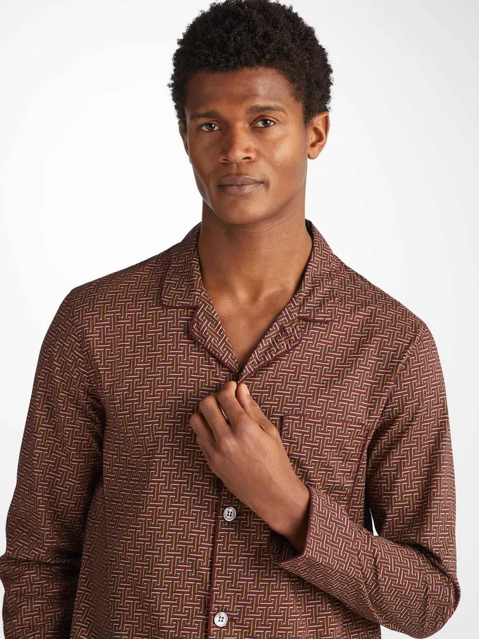 Derek Rose Modern Fit Pajamas Ledbury 72 Cotton Batiste Burgundy Men Cotton Pajamas