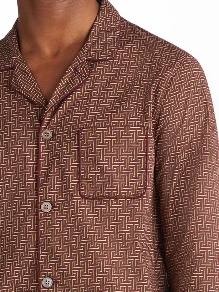Derek Rose Modern Fit Pajamas Ledbury 72 Cotton Batiste Burgundy Men Cotton Pajamas