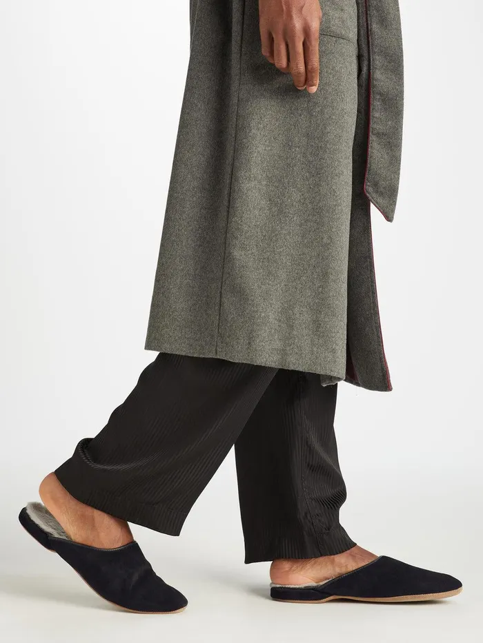 Derek Rose Mule Slippers Douglas Suede Sheepskin Black MenSlippers Slippers