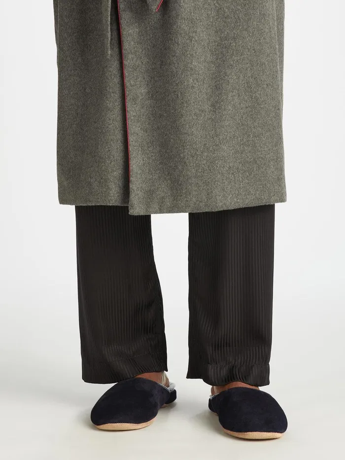 Derek Rose Mule Slippers Douglas Suede Sheepskin Black MenSlippers Slippers