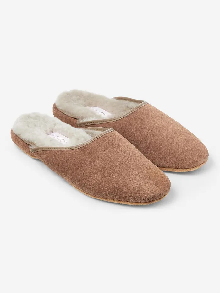 Derek Rose Mule Slippers Imogen Suede Sheepskin Camel WomenSlippers Slippers
