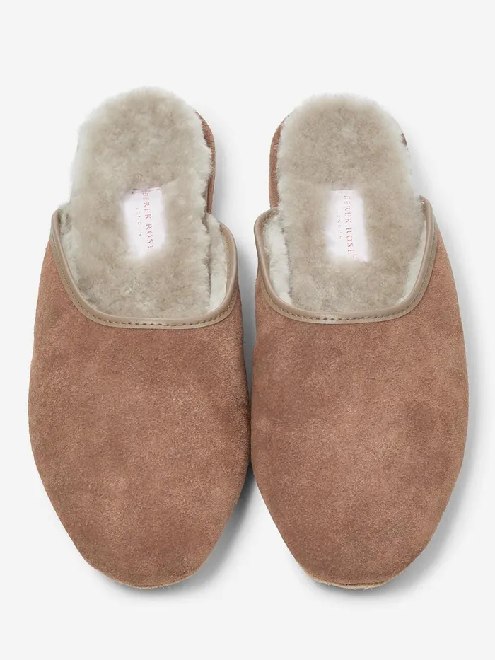 Derek Rose Mule Slippers Imogen Suede Sheepskin Camel WomenSlippers Slippers