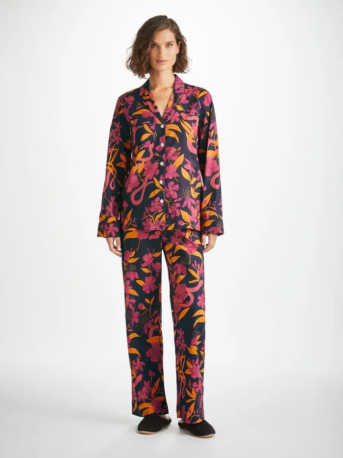 Derek Rose Pajamas Ledbury 68 Cotton Batiste Navy Women Cotton Pajamas