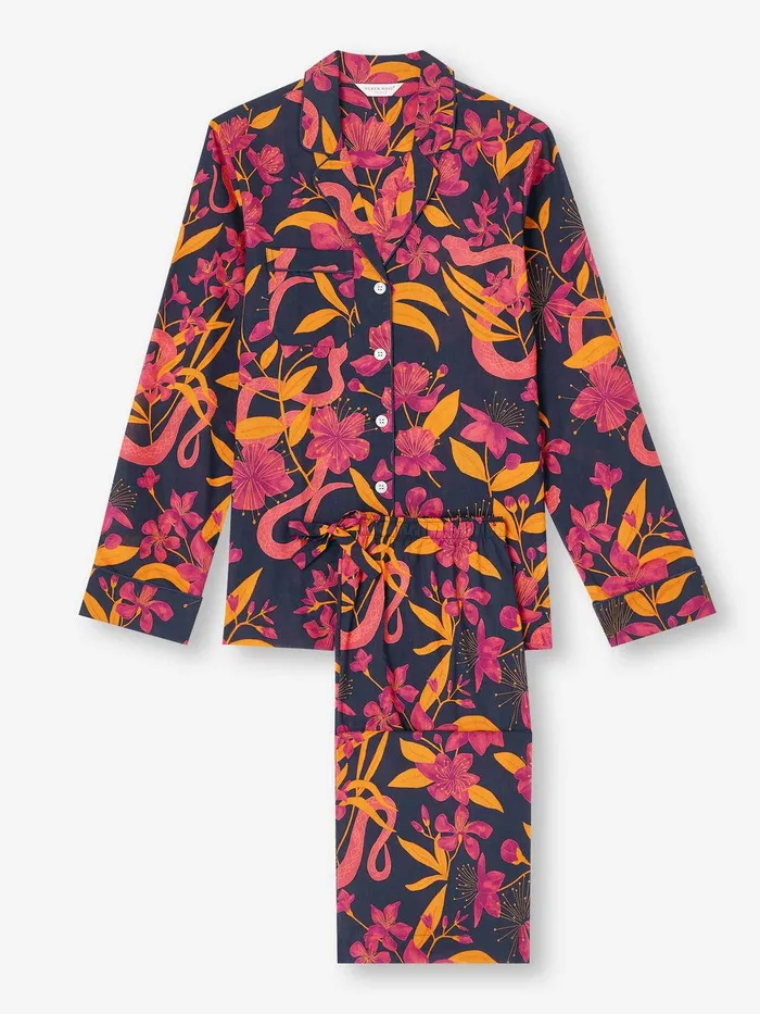 Derek Rose Pajamas Ledbury 68 Cotton Batiste Navy Women Cotton Pajamas