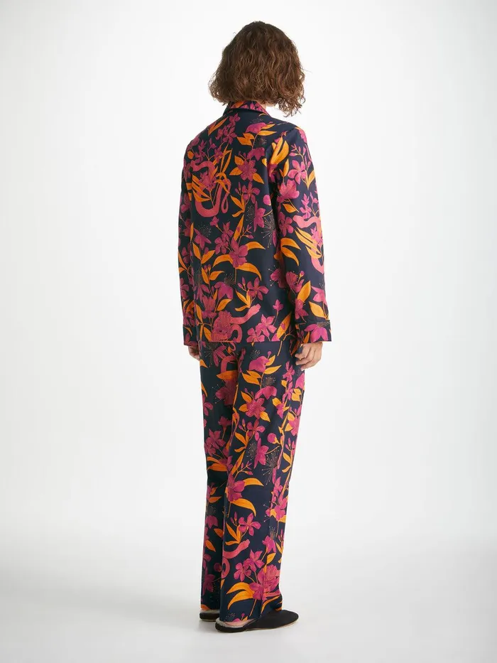 Derek Rose Pajamas Ledbury 68 Cotton Batiste Navy Women Cotton Pajamas