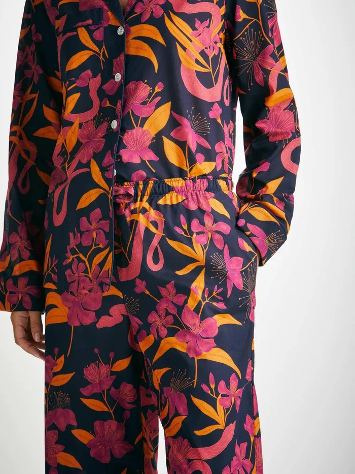 Derek Rose Pajamas Ledbury 68 Cotton Batiste Navy Women Cotton Pajamas