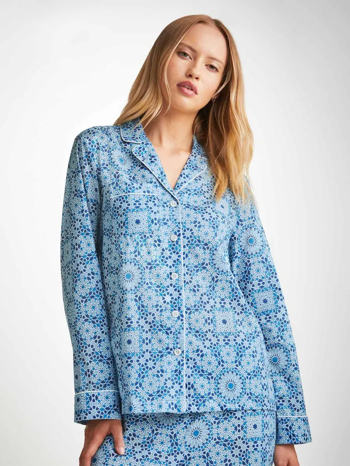 Derek Rose Pajamas Ledbury 69 Cotton Batiste Blue Women Cotton Pajamas