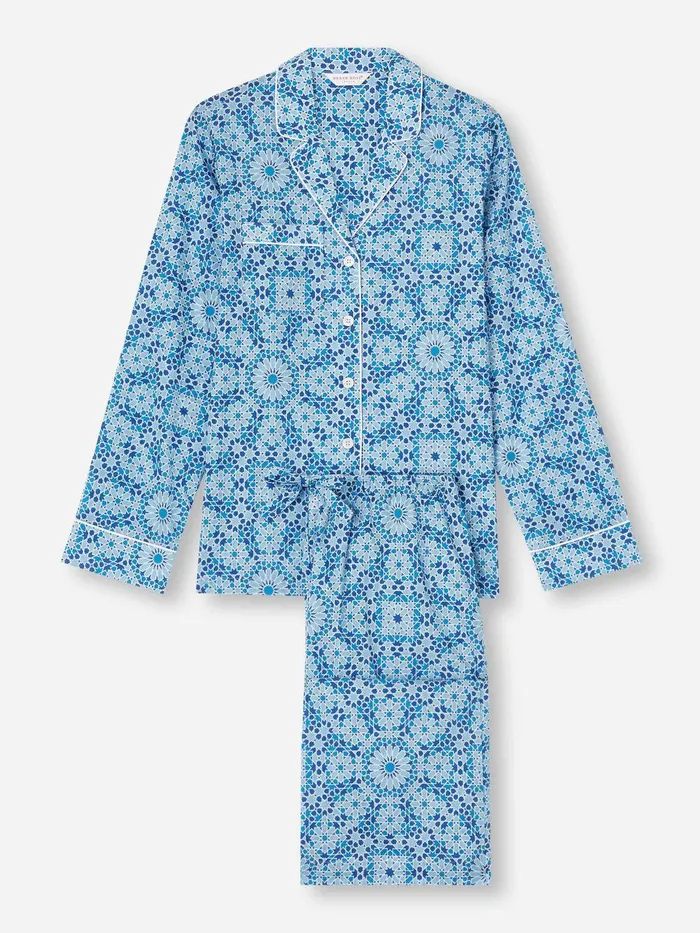Derek Rose Pajamas Ledbury 69 Cotton Batiste Blue Women Cotton Pajamas