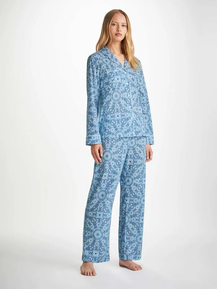 Derek Rose Pajamas Ledbury 69 Cotton Batiste Blue Women Cotton Pajamas