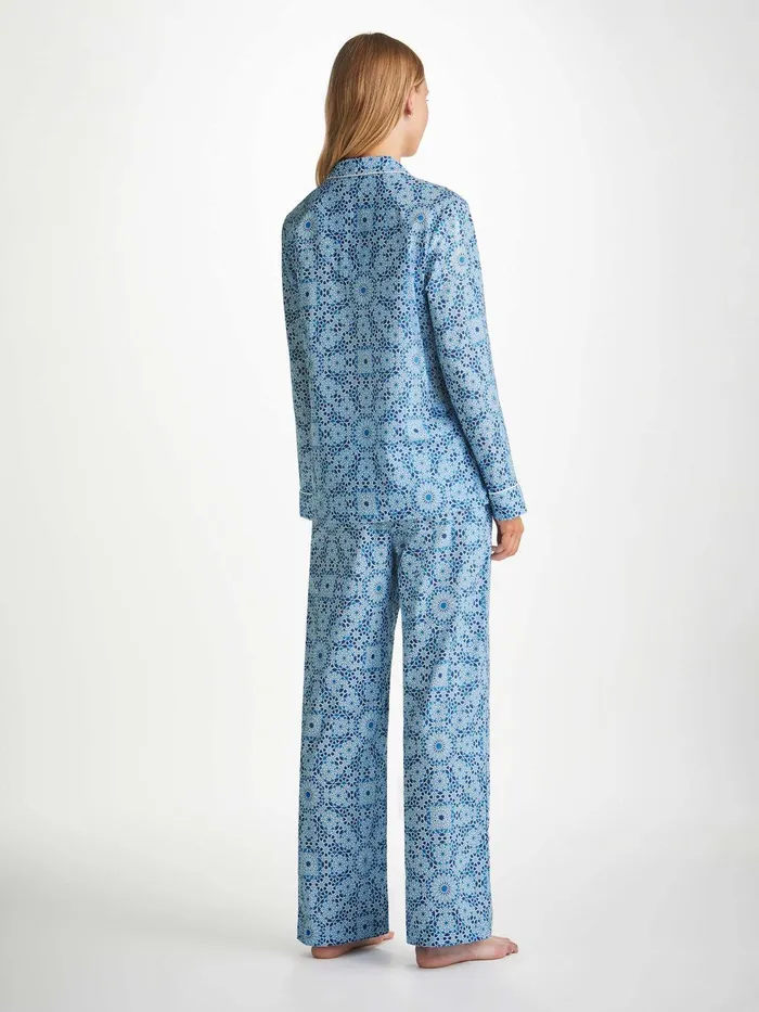 Derek Rose Pajamas Ledbury 69 Cotton Batiste Blue Women Cotton Pajamas