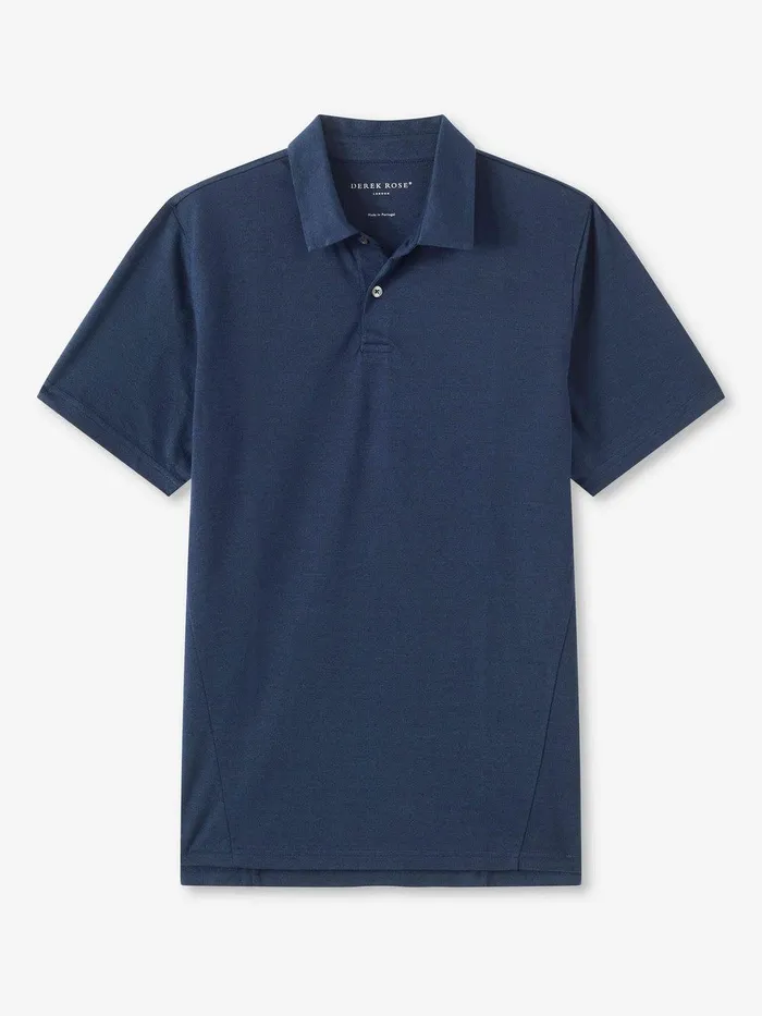 Derek Rose Polo Shirt Ramsay 2 Pique Cotton Tencel Navy Men Polo Shirts