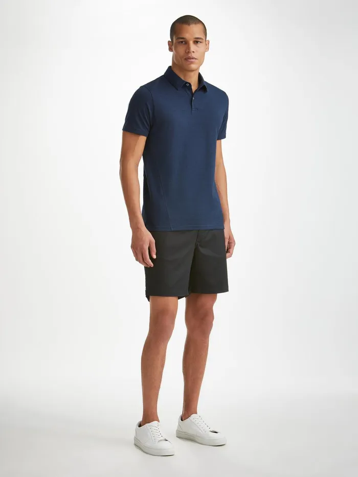 Derek Rose Polo Shirt Ramsay 2 Pique Cotton Tencel Navy Men Polo Shirts