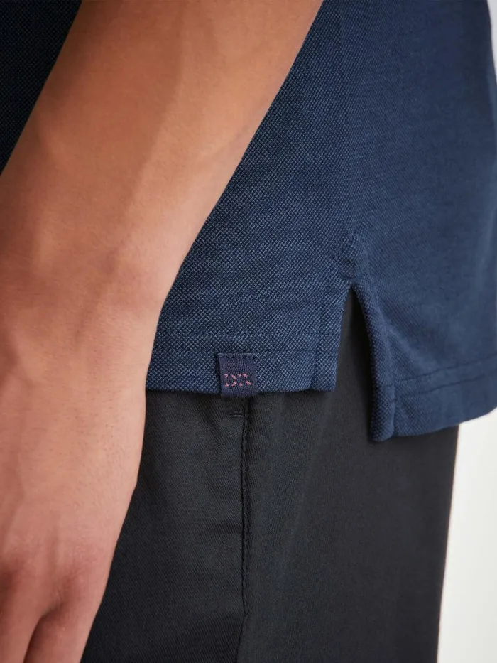 Derek Rose Polo Shirt Ramsay 2 Pique Cotton Tencel Navy Men Polo Shirts