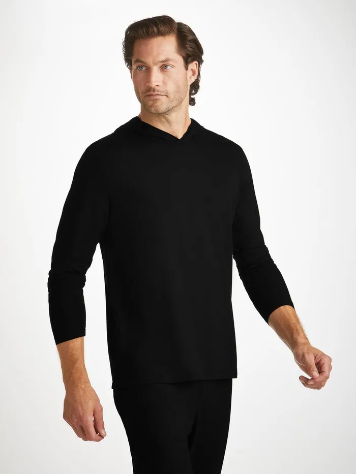 Derek Rose Pullover Hoodie Basel Micro Modal Stretch Black Men Hooded Tops