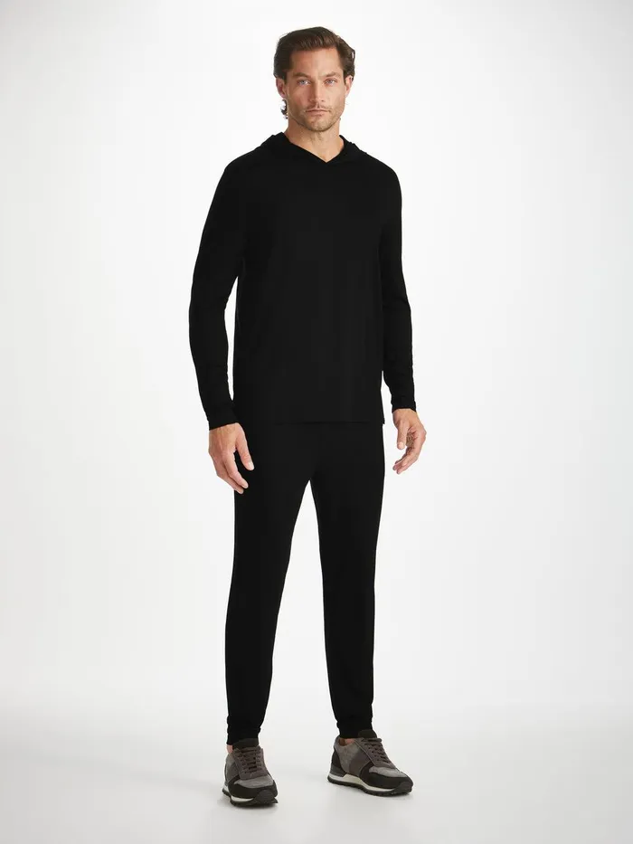 Derek Rose Pullover Hoodie Basel Micro Modal Stretch Black Men Hooded Tops