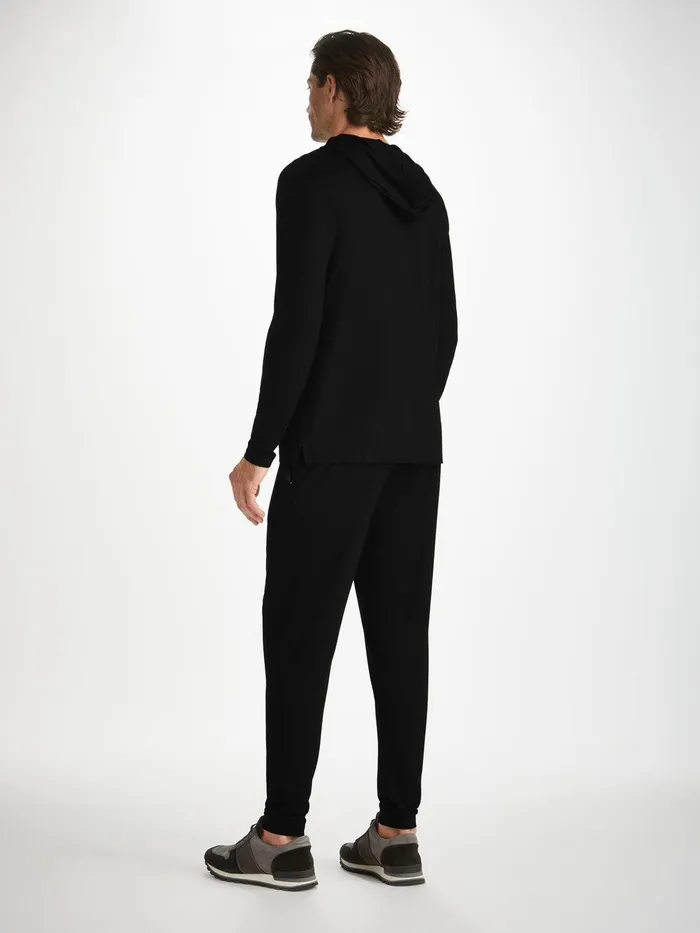 Derek Rose Pullover Hoodie Basel Micro Modal Stretch Black Men Hooded Tops