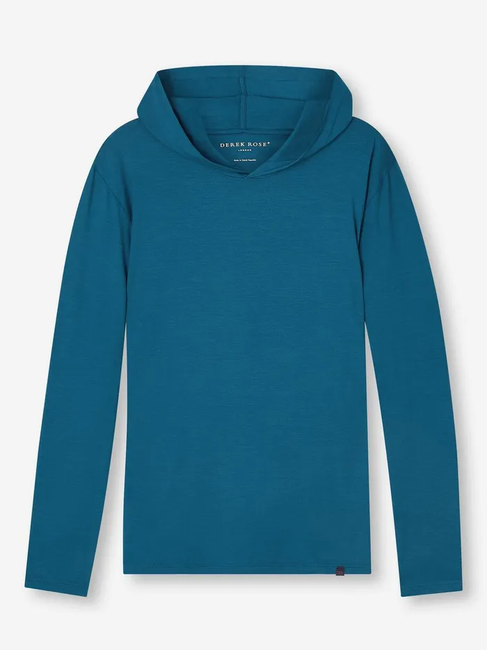 Derek Rose Pullover Hoodie Basel Micro Modal Stretch Poseidon Blue Men Hooded Tops
