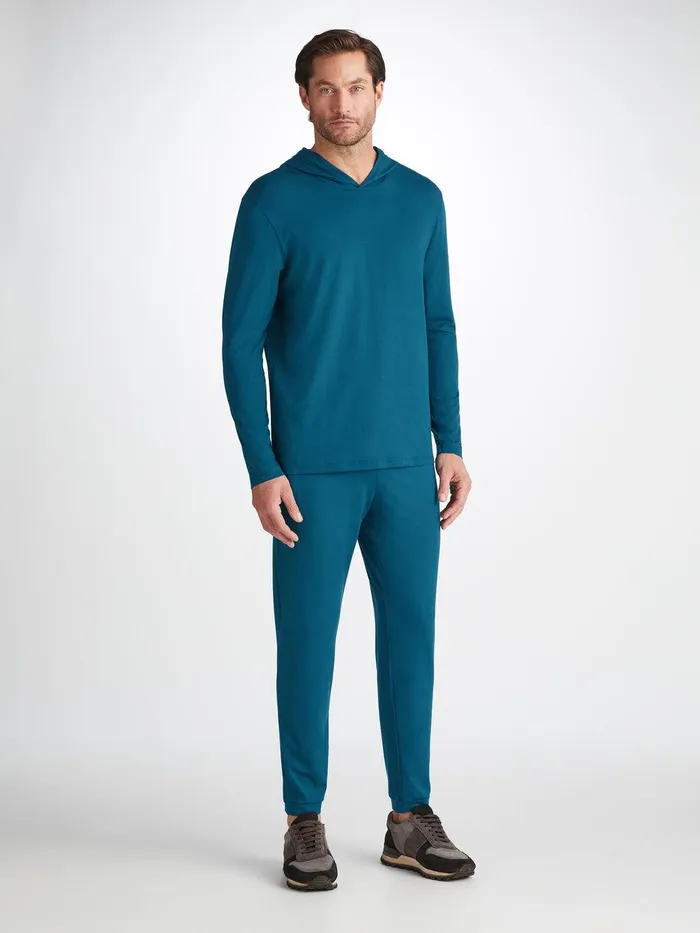 Derek Rose Pullover Hoodie Basel Micro Modal Stretch Poseidon Blue Men Hooded Tops
