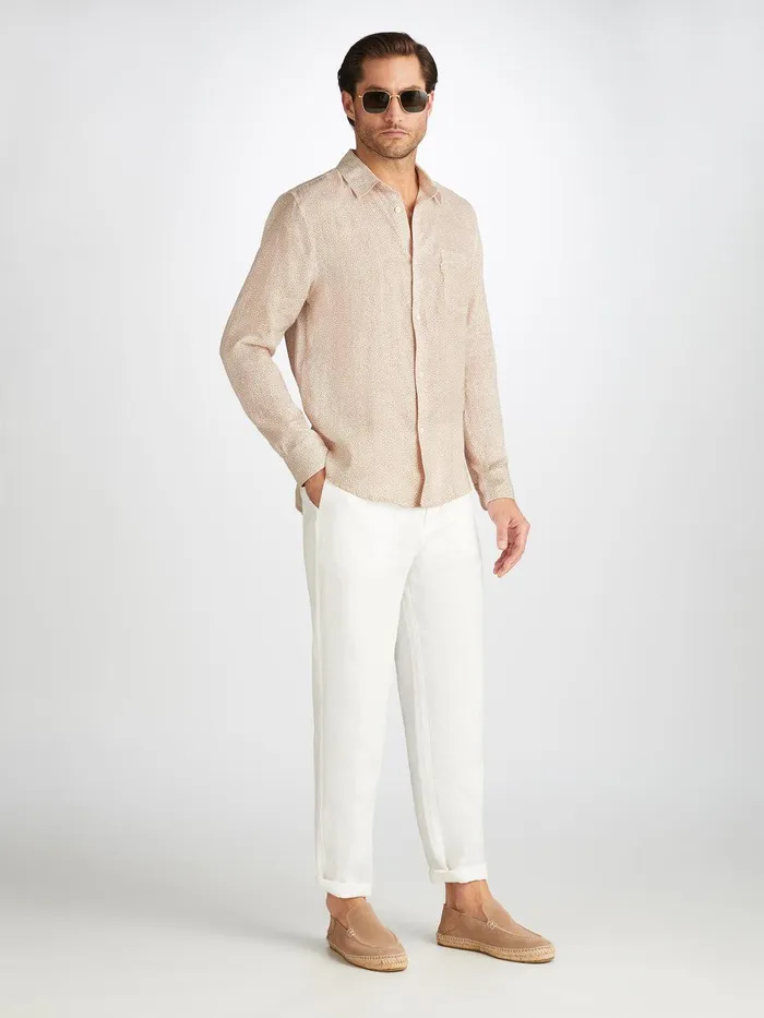 Derek Rose Shirt Milan 24 Linen Sand Men Casual Shirts