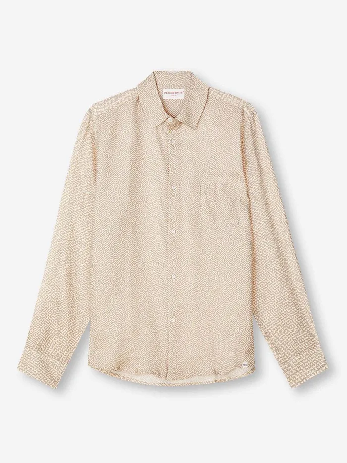 Derek Rose Shirt Milan 24 Linen Sand Men Casual Shirts
