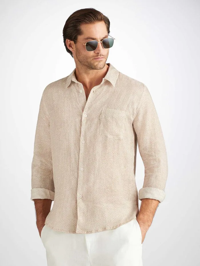 Derek Rose Shirt Milan 24 Linen Sand Men Casual Shirts