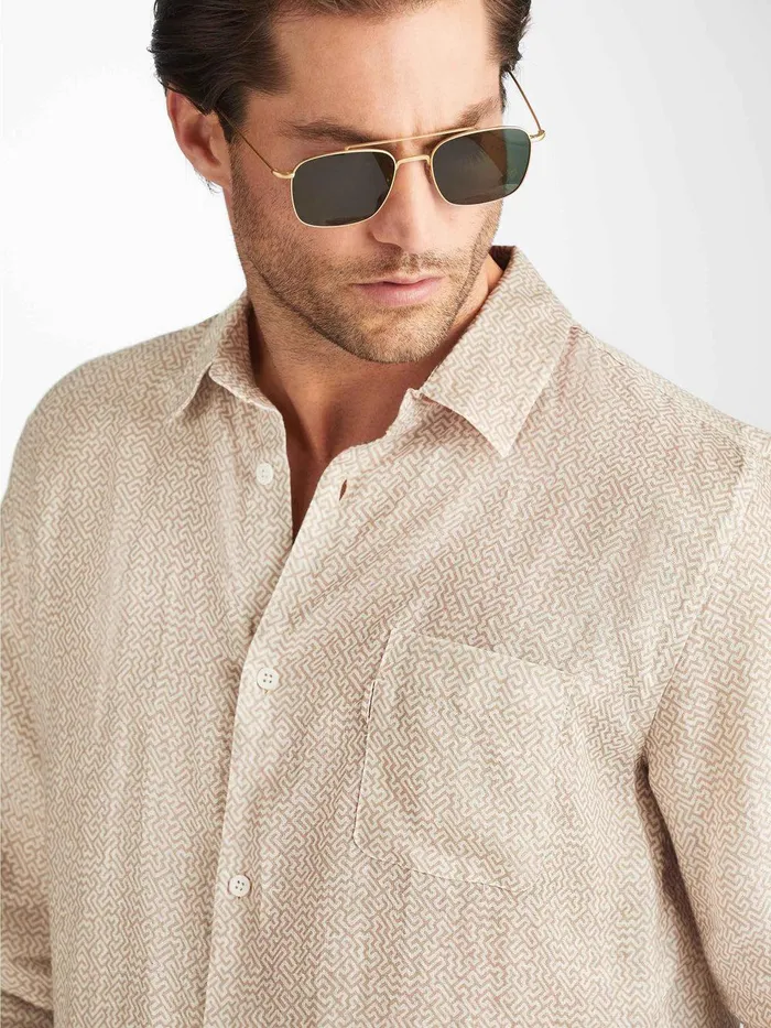Derek Rose Shirt Milan 24 Linen Sand Men Casual Shirts