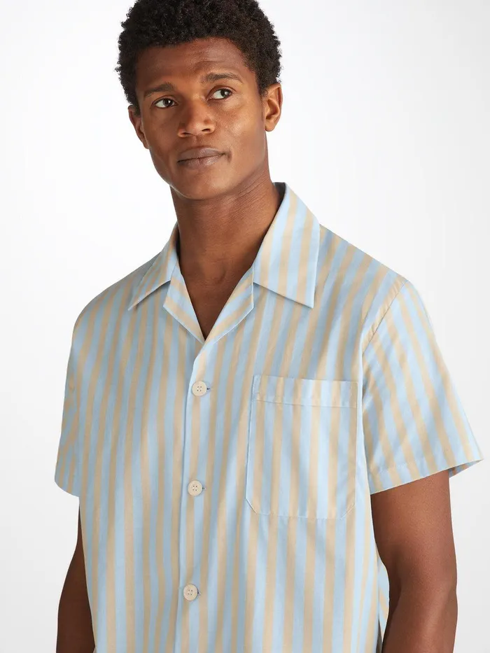 Derek Rose Short Pajamas Amalfi 20 Cotton Batiste Blue Men Cotton Pajamas