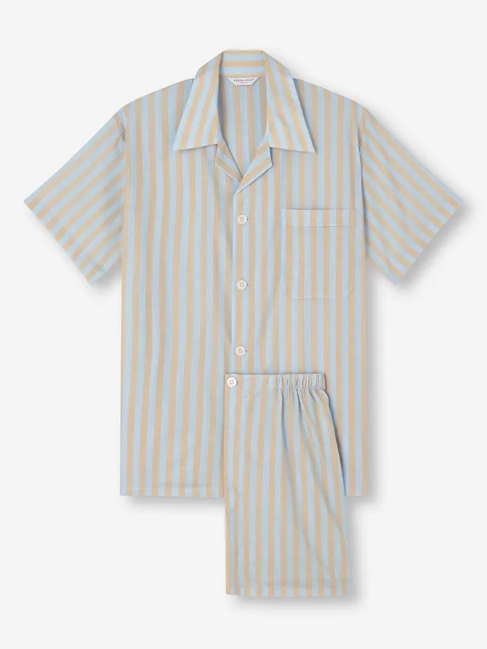 Derek Rose Short Pajamas Amalfi 20 Cotton Batiste Blue Men Cotton Pajamas