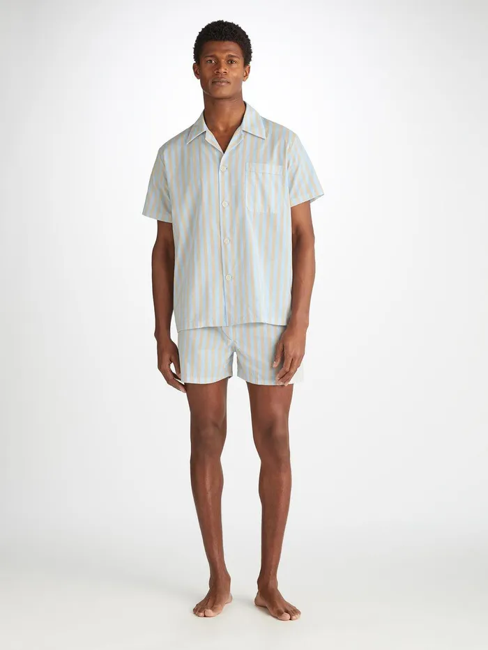 Derek Rose Short Pajamas Amalfi 20 Cotton Batiste Blue Men Cotton Pajamas