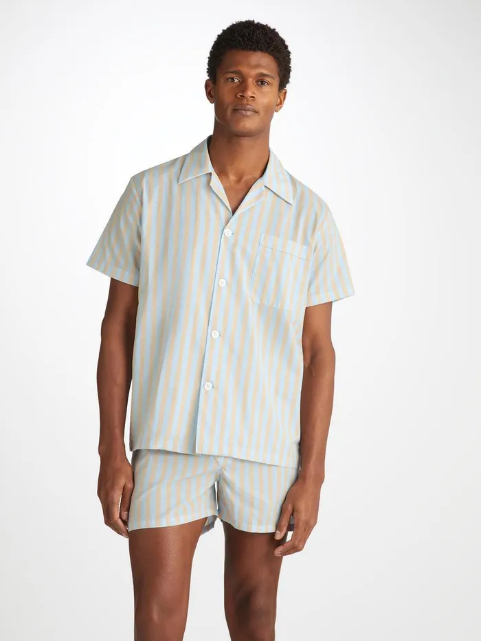 Derek Rose Short Pajamas Amalfi 20 Cotton Batiste Blue Men Cotton Pajamas