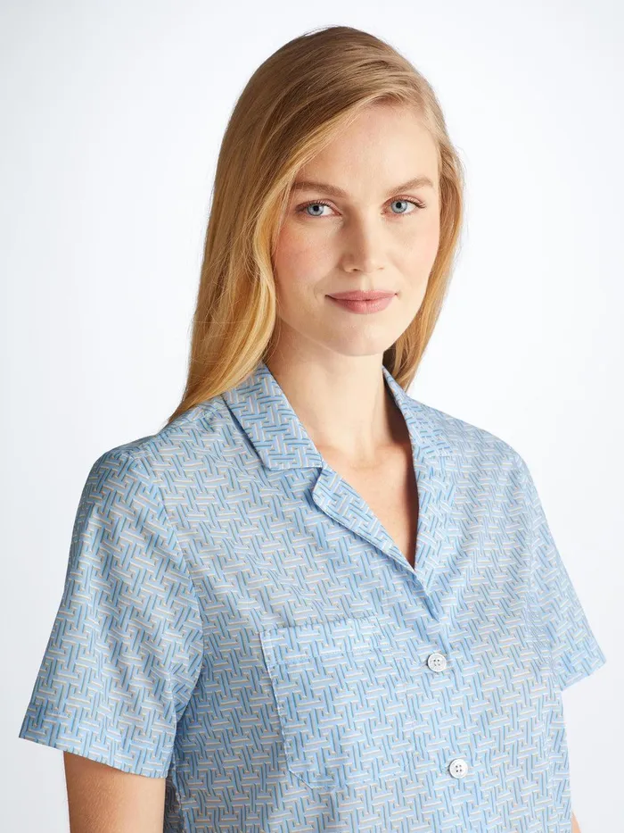 Derek Rose Short Pajamas Ledbury 72 Cotton Batiste Blue Women Cotton Pajamas