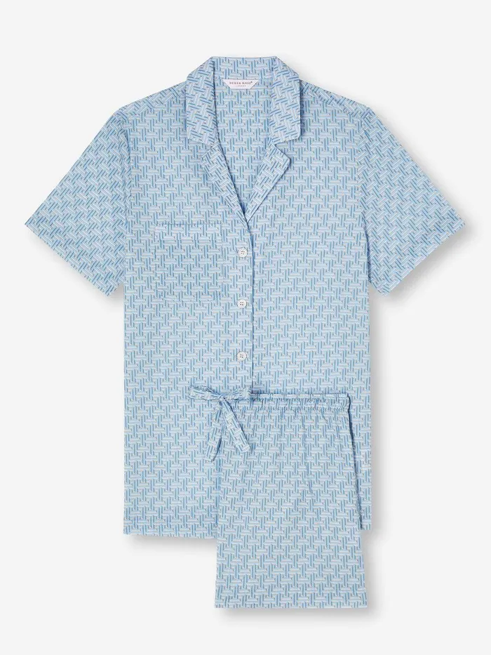 Derek Rose Short Pajamas Ledbury 72 Cotton Batiste Blue Women Cotton Pajamas