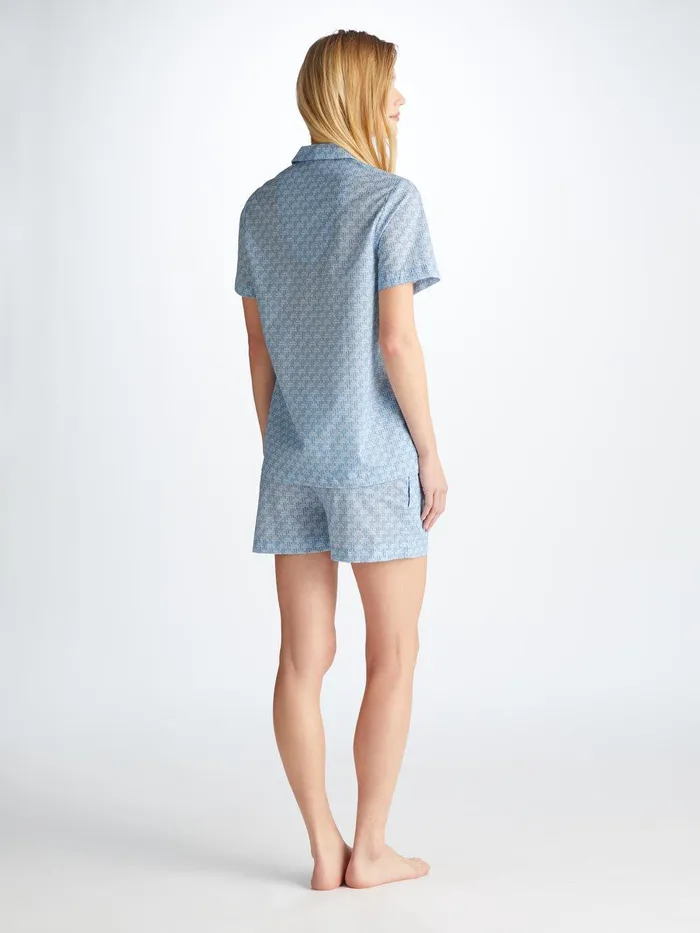 Derek Rose Short Pajamas Ledbury 72 Cotton Batiste Blue Women Cotton Pajamas