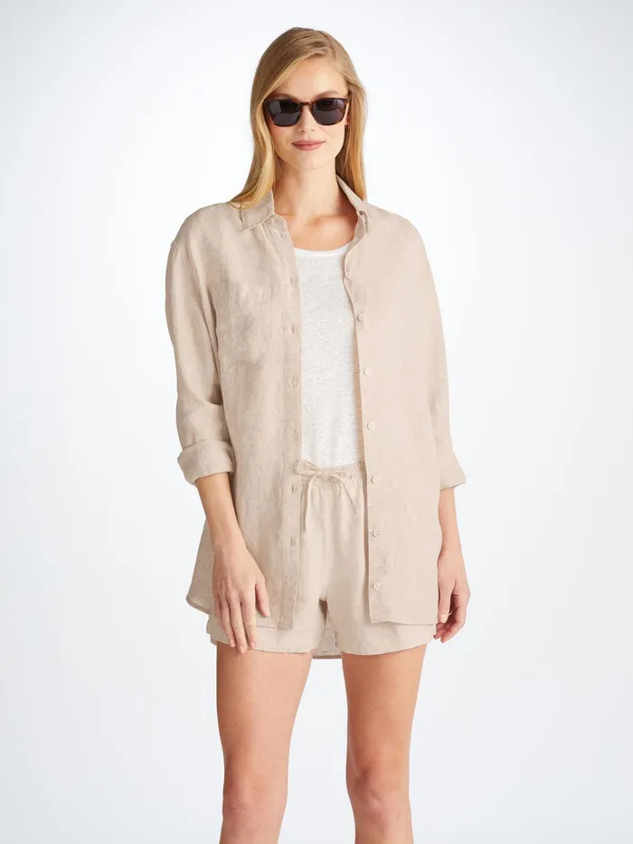 Derek Rose Shorts Vienna Linen Sand Women Casual Shorts