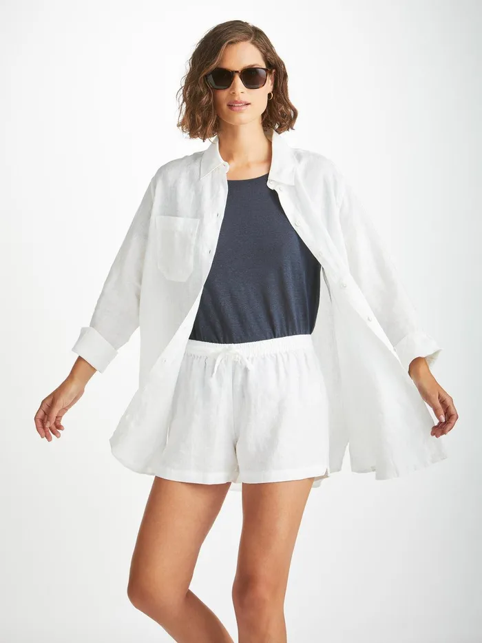 Derek Rose Shorts Vienna Linen White Women Casual Shorts