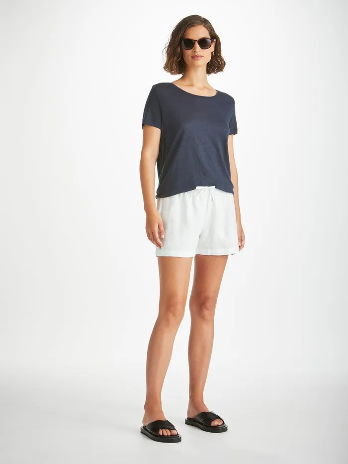 Derek Rose Shorts Vienna Linen White Women Casual Shorts
