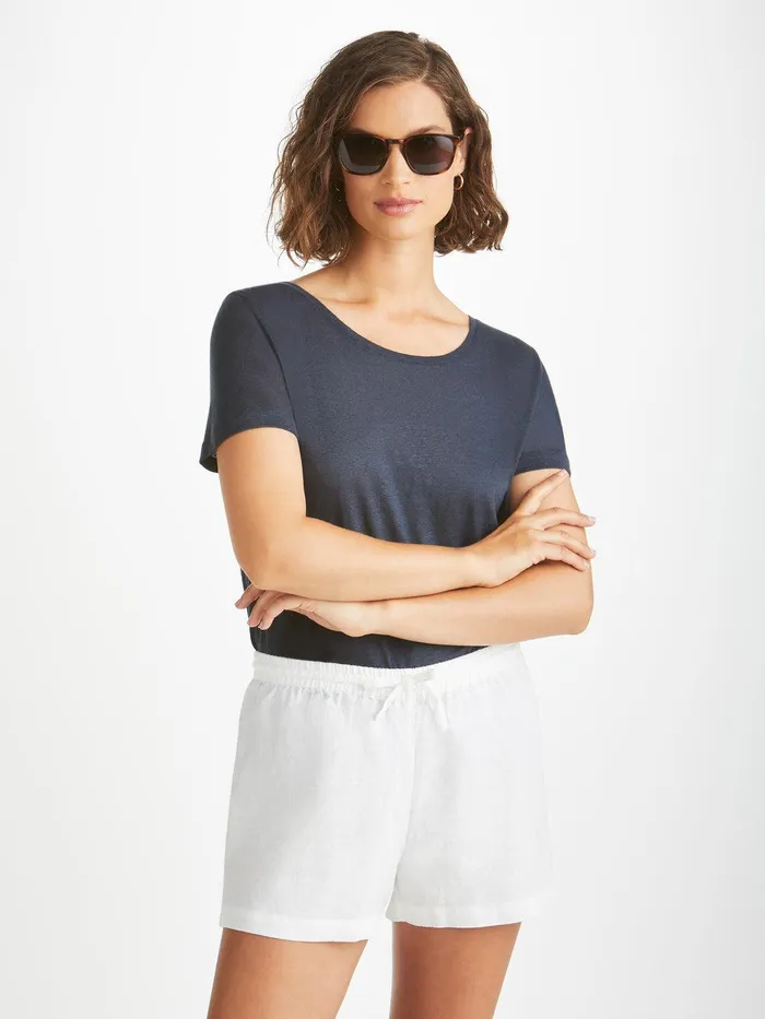 Derek Rose Shorts Vienna Linen White Women Casual Shorts