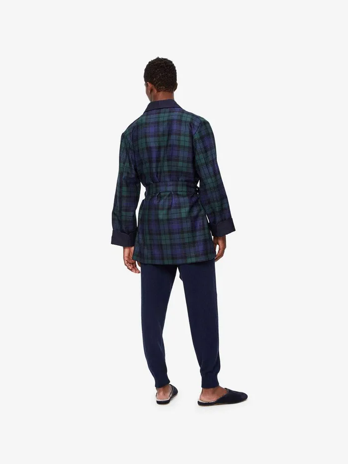 Derek Rose Smoking Jacket Tartan Wool Black Watch Navy Men Smoking Jackets
