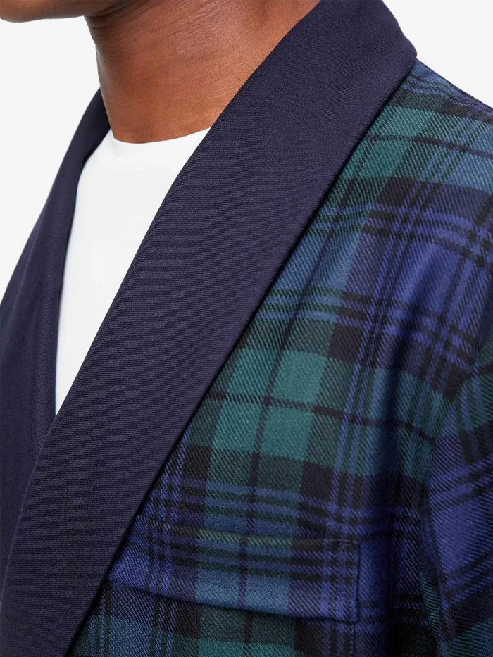 Derek Rose Smoking Jacket Tartan Wool Black Watch Navy Men Smoking Jackets