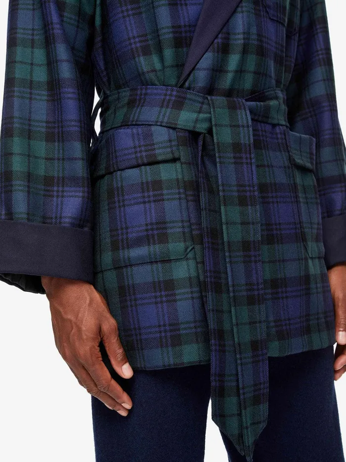 Derek Rose Smoking Jacket Tartan Wool Black Watch Navy Men Smoking Jackets