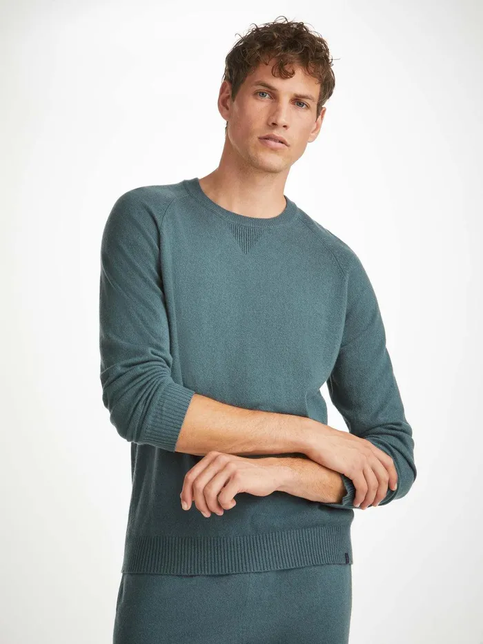 Derek Rose Sweater Finley Cashmere Teal Men Cashmere Sweaters